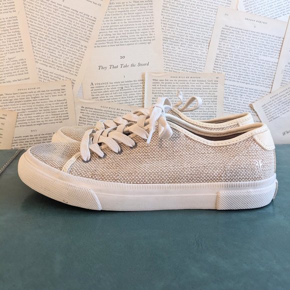Frye Gia Canvas Low Lace Up Off White Jute Neutral Boho Size 6.5 - Picture 2 of 8